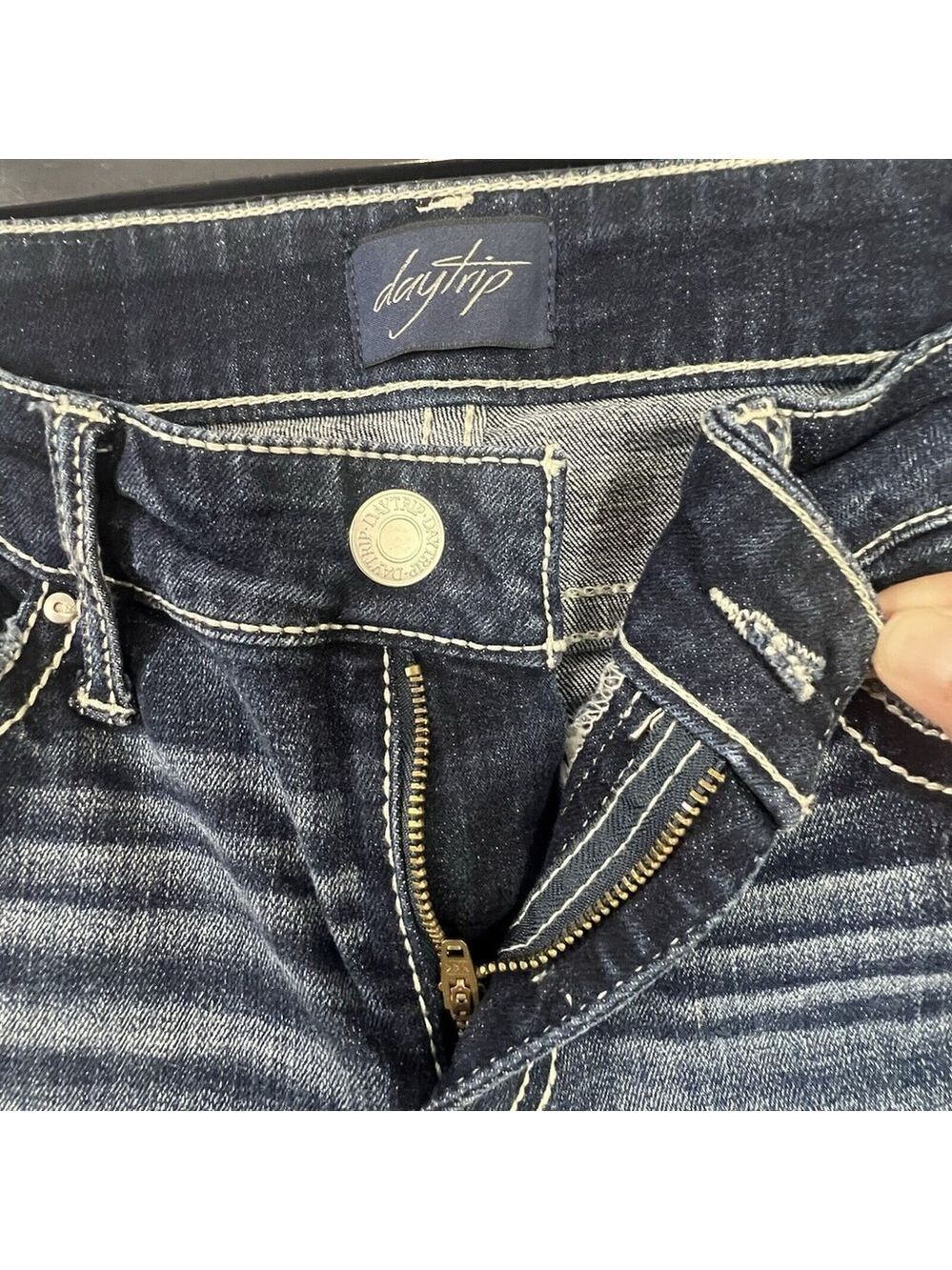 Daytrip Womens 25 Blue Jeans Virgo Straight Thick Stitch Stretch Flap Pocket New - Picture 3 of 12